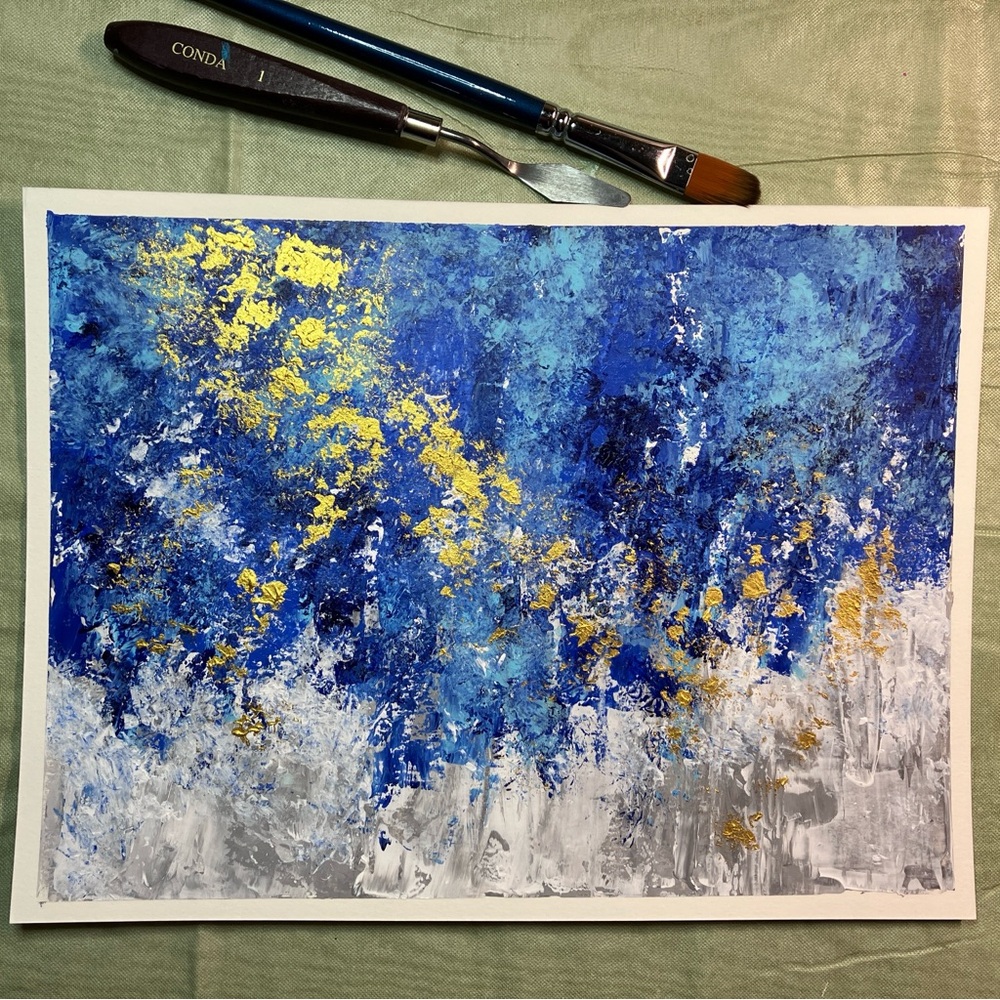 Abstract "Blooming in Blue" Floral Landscape Acrylic Wall Art Painting